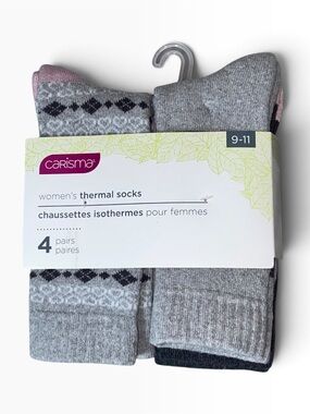 Charisma Women's Gray & Black Thermal Socks Set with Pink Detail